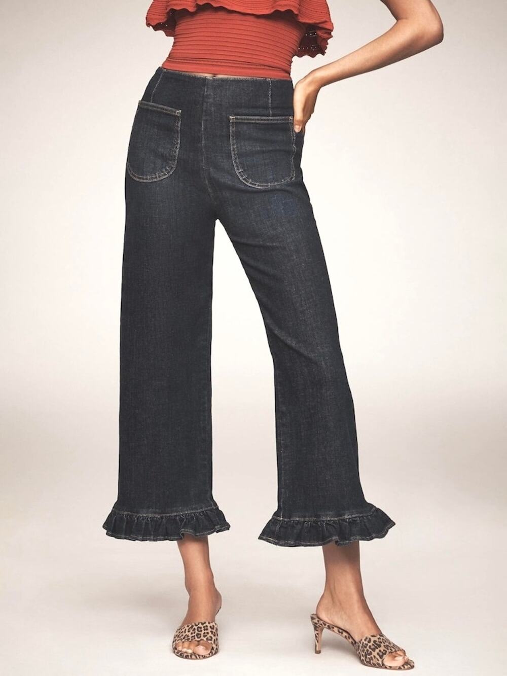 Maeve Anthropologie The Colette Ruffle Hem Wide Leg Stretch Jeans Sz 29 Preowned
